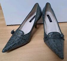 Autograph Leather Heel Shoes UK 4 Green Gold Faux Crocodile Skin Pointed Toe