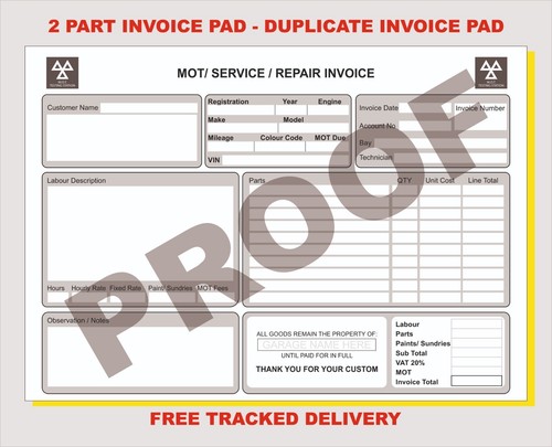 Invoice pad mot garage - mot, /