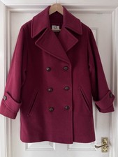 Vintage VIYELLA 80% Wool 20% Mohair Muted Red 3/4 Length Pea Coat UK Size 10