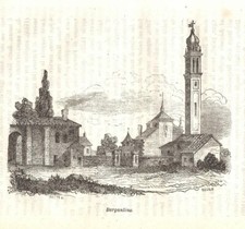 BERGANTINO panoramic view Rovigo ANTIQUE PRINT 1861 Antique print