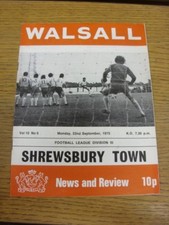 22/09/1975 Walsall v Shrewsbury Town  (Crease, Small Nicks). Thanks for viewing