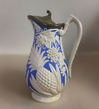 Rare Blue & White Embossed Pineapple patterned 19th C pewter lid Pitcher