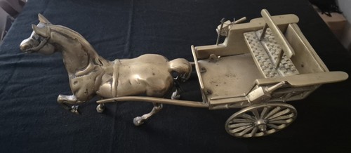 Brass horse and carriage cart - brass,