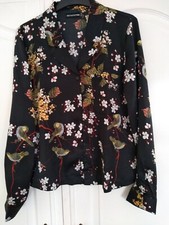 PRETTY LITTLE THING ? Black Oriental Bird Pyjama/PJ Shirt/Blouse **  Sz 10
