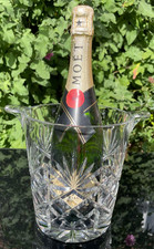 Vintage Heavy Champagne Ice Bucket Crystal Cut glass + Handles 2.4kilo 18.5 cm