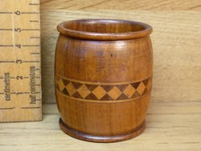 Antique / Vintage Inlaid Wooden Dice Shaker .Turned Treen Dice Beaker / Shaker