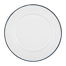 1x Navy 25.5cm White Enamel Dinner Plate Metal Outdoor Camping Food Dishes