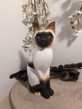 Fair trade Hand Carved And Painted  Siamese Wooden Cat Ornament 31cm High 