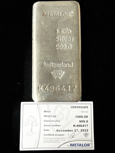 Metalor one kilo silver 999 - 1,