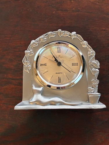 Vtg pewter cat clock - pewter, by