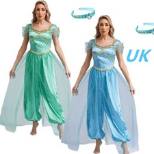 UK Women Arabian Princess Costume Belly Dance Tulle Jumpsuit with Headband Party