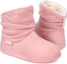 LongBay Ladies' Warm Chenille Knit Boots Slippers  Memory foam Pink UK 9 - 10