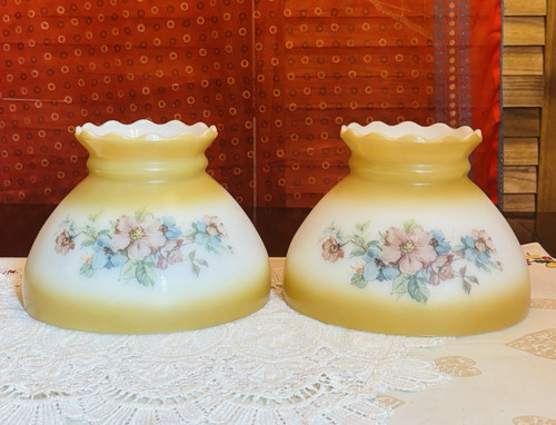 Vintage floral glass hurricane - vintage,