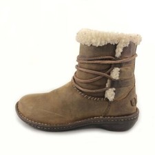 UGG Rianne Brown Leather Winter Ankle Boots Womens Size 5 EUR 36 Wraparound Lace