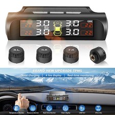Car TPMS Wireless Tyre Pressure Monitoring System Solar LCD Waterproof 4 Sensors