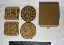Four Wooden Biscuit Coasters Oreo Custard Cream Rich Tea Malted Milk In Box