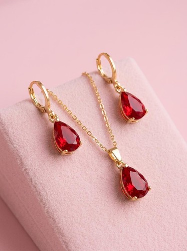 Red crystal jewellery set halo - red,
