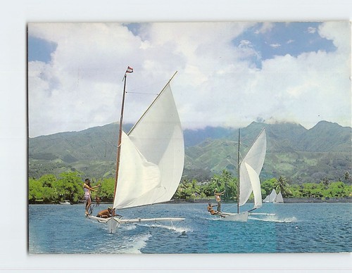Postcard tahitian outrigger - tahitian,