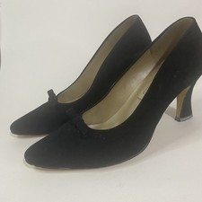 1970's Black Suede Heeled Shoes-Vintage Bow Detail UK Size 4.5