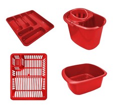 Red Plastic 4 Set - Mop Bucket