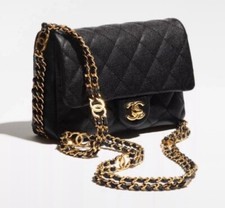 Rare Chanel Chain around Black Caviar  Leather Mini Flap  Bag