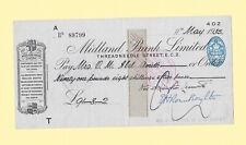 Midland Bank Ltd., Threadneedle Street,  cheque dated 1935.