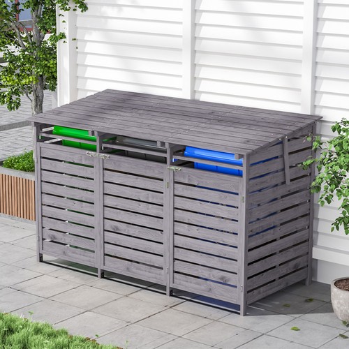 Grey 240l triple wheelie bin - grey,