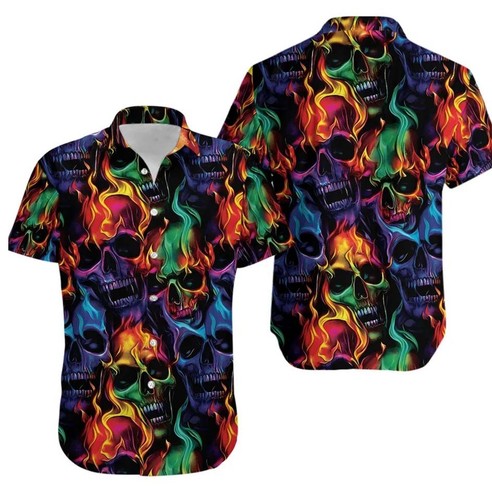 Mens flame skull - flame, hawaiian