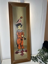 Vintage 60s Large Clown Oil