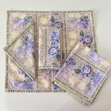 Vintage Fabric Napkins Serviettes Floral Purple Lilac Green Cream Pink Handmade
