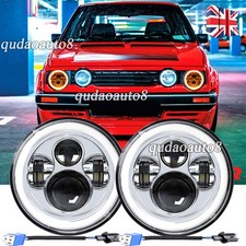 Chrome 7" Halo Angel Eyes LED Headlights DRL H/Lo Beam Fit VW Golf Mk2 1.8 GTi