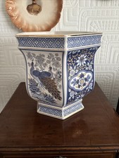 Large Vintage Panda Japanese Planter Decorated With Peacocks