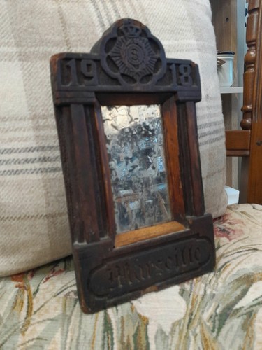 Antique ww1 trench art mirror - antique,