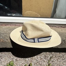 Peacocks Beige Cream Summer Fedora Hat OSFM With Blue Ribbon