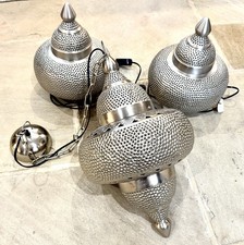 Exquisite Hand Crafted Moroccan  Ceiling & Bedside Table Set, in Satin Nickel.