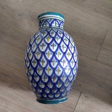 LARGE MID CENTURY MOROCCAN SAFI POTTERY TALL VINTAGE GEOMETRIC FAIENCE BOHO VASE