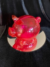 Piggy Bank Red Plastic 6" x 4 1/4" x 4 1/4" Made in FINLAND