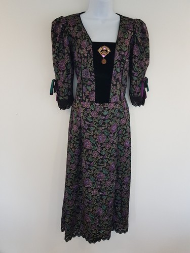 Vintage dress black floral - black,