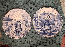 Lot of 2 DELFTS Blauw Handwerk Blue Handmade Dutch Pottery Vintage Netherlands