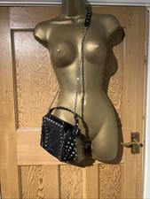 Zara Hand Bag Black Silver Studs Zips Chain Strap Handle 