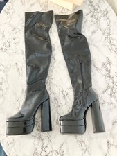 Womens Size 5 Platform 6 Inch Heel PVC Thigh High Boots