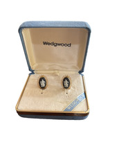 VTG Wedgwood Green Jasperware Van Dell 12K Gold Filled Earrings Greek Scene