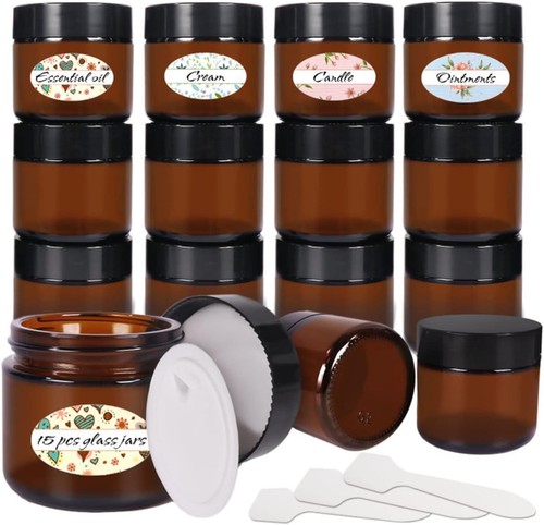 Amber glass jars 15 pack - amber,