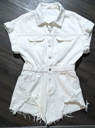 White denim romper snap - denim,