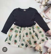 NEXT Girls 2-3 Autumn Long Sleve Broderie Detail Dress Cactus Print