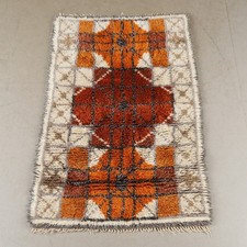 Vintage Brown-orange abstract deep pile Scandi MCM rug - geometric 1960s motif