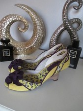 Ruby Shoo Yellow Purple Mix Slip On Flower Peep Toe Wooden Wedge  Size Uk 6