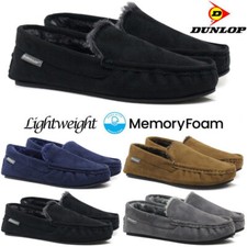 MENS MOCCASINS SLIPPERS LOAFERS FAUX SUEDE SHEEPSKIN FUR LINED WINTER SHOES SIZE