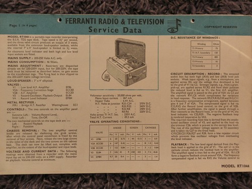 Ferranti model rt1044 portable - model,