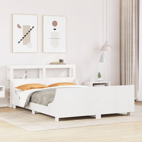 Bed frame white solid pinewood - frame,